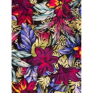 Vintage Style Tropical Floral Leopard Print Fabric Multicolor Botanical Textile